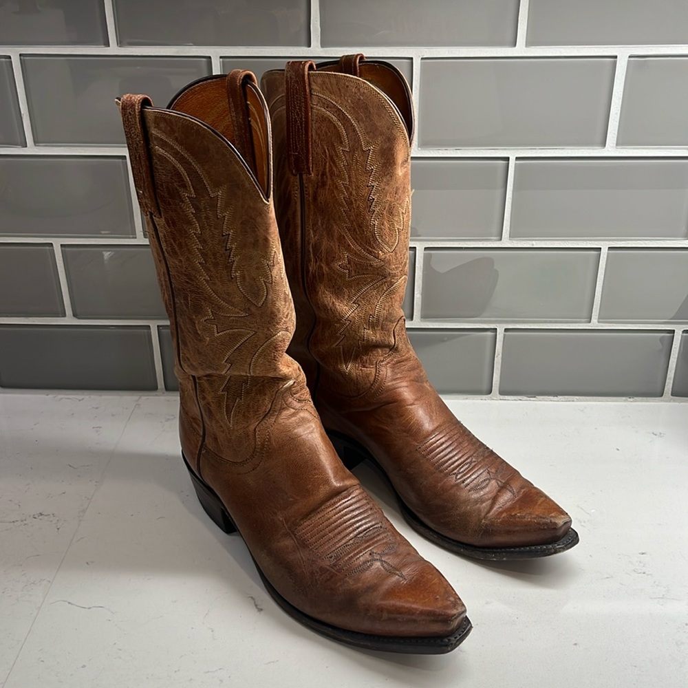 Lucchese N154754 Mad Dog Snip Toe Leather Cowboy Western Mens Boots 10 D